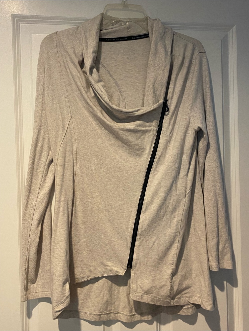 Calvin Klein Light Gray/beige Asymmetrical Zip Women's Sweatshirt Jacket Sz L